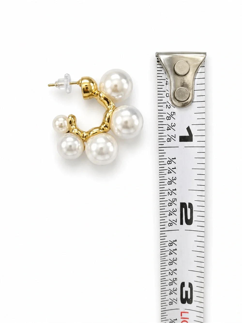 Lightweight Faux‎ Pearl Hoop Earrings Gold Tone Acrylic Pearl Statement NWT.